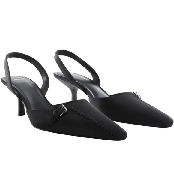 Mango Shoes - NWOT MANGO Pointed Ballerina Style Slingback Kitten Satin Heels - US 8 EU 39